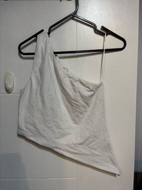 Garage White One-Shoulder Crop Top